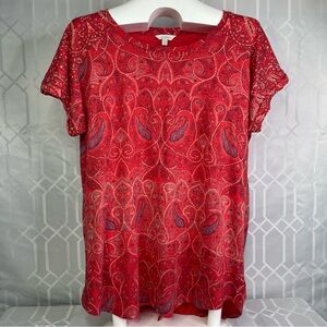 Lucky Brand Red Paisley Blouse Short Sleeve Women’s Size 1X